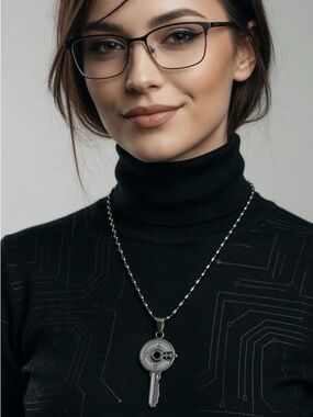 Key Clockwork Necklace Steampunk Silver Time Traveler Pendant Modern Art